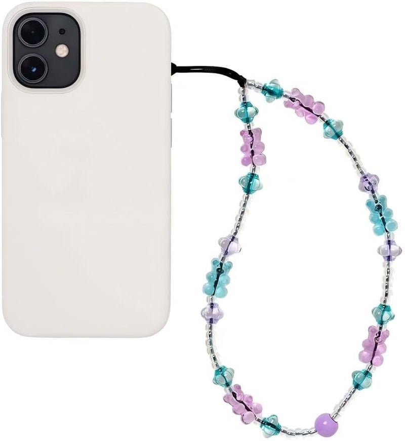 WCCH Beaded Phone Charm Y2K Kawaii Handmade Acrylic Phone Lanyard Wrist Strap for Camera Bag Airpods Keychain Charm Blue and Purple Small Bear - Image 1